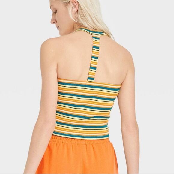 NEW CARE BEARS Sunshine Striped 90s Y2K NWT Racerback Halter Tank Top Yellow XXL - Picture 2 of 5